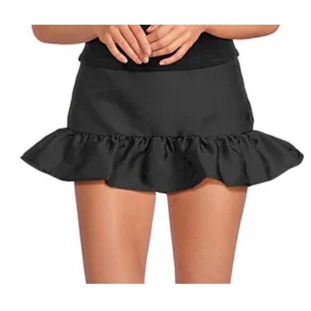 NWT GB Ruffle Hem Mini Skirt Black Silk Blend Party Size Medium Black